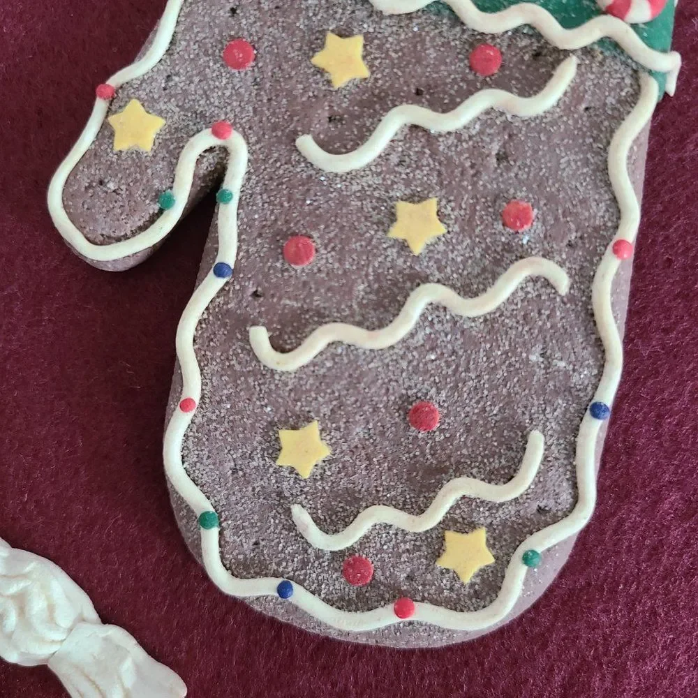 Vintage Mitten Gingerbread Cookie & Peppermint Stick Cookie Christmas Ornaments